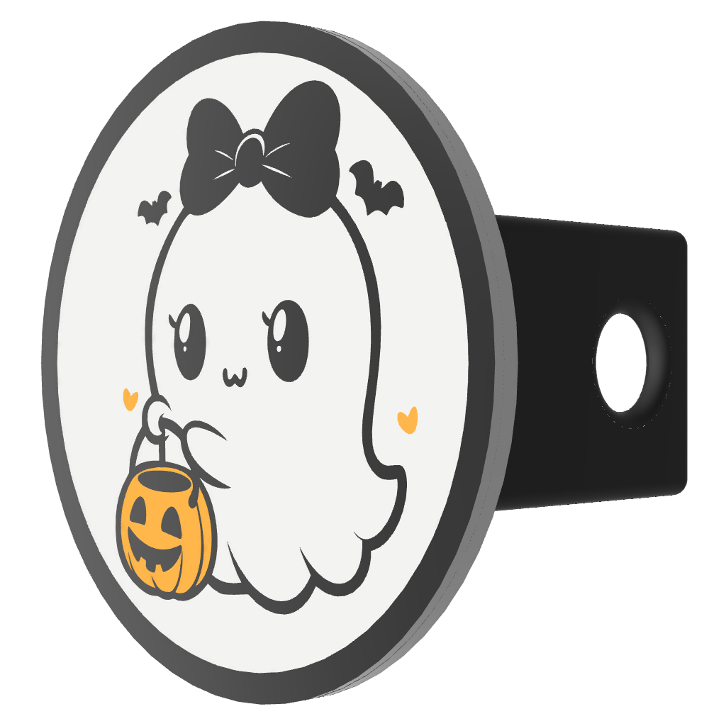 Cute Halloween Ghost w/ Pumpkin Basket Trailer Hitch Cover
