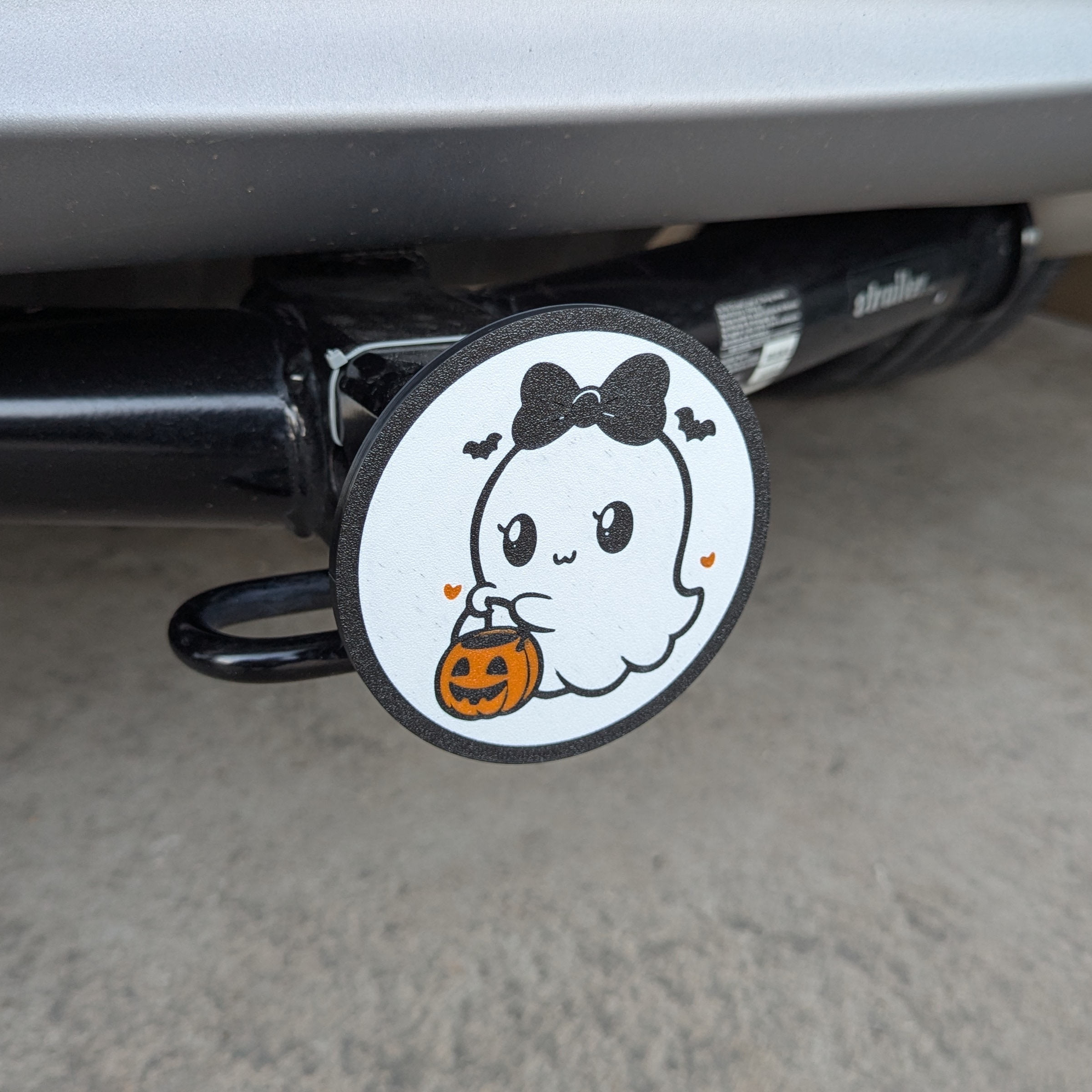 Cute Halloween Ghost w/ Pumpkin Basket Trailer Hitch Cover